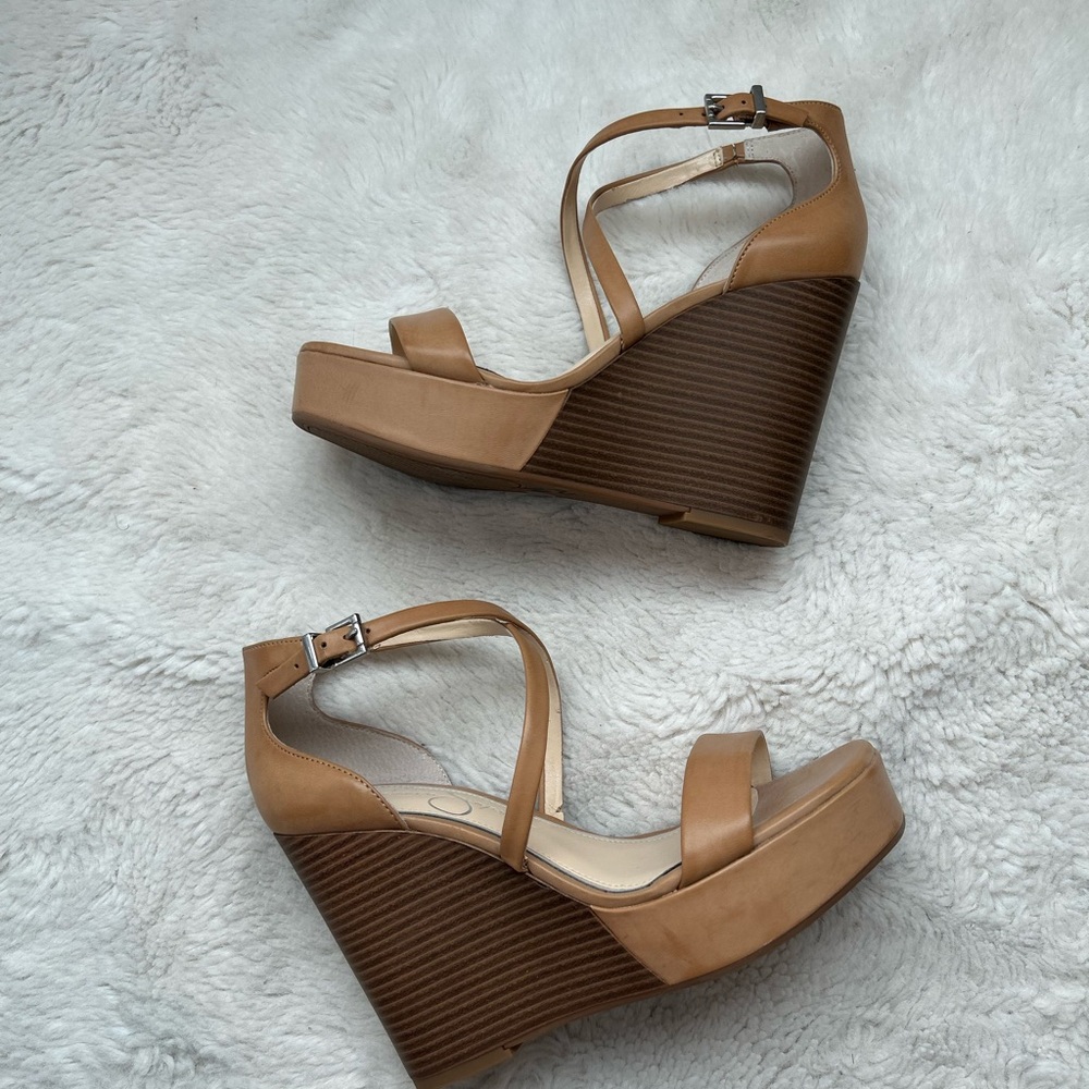 Jessica Simpson Samira Tan Platform Wedge Sandals Sz 6.5